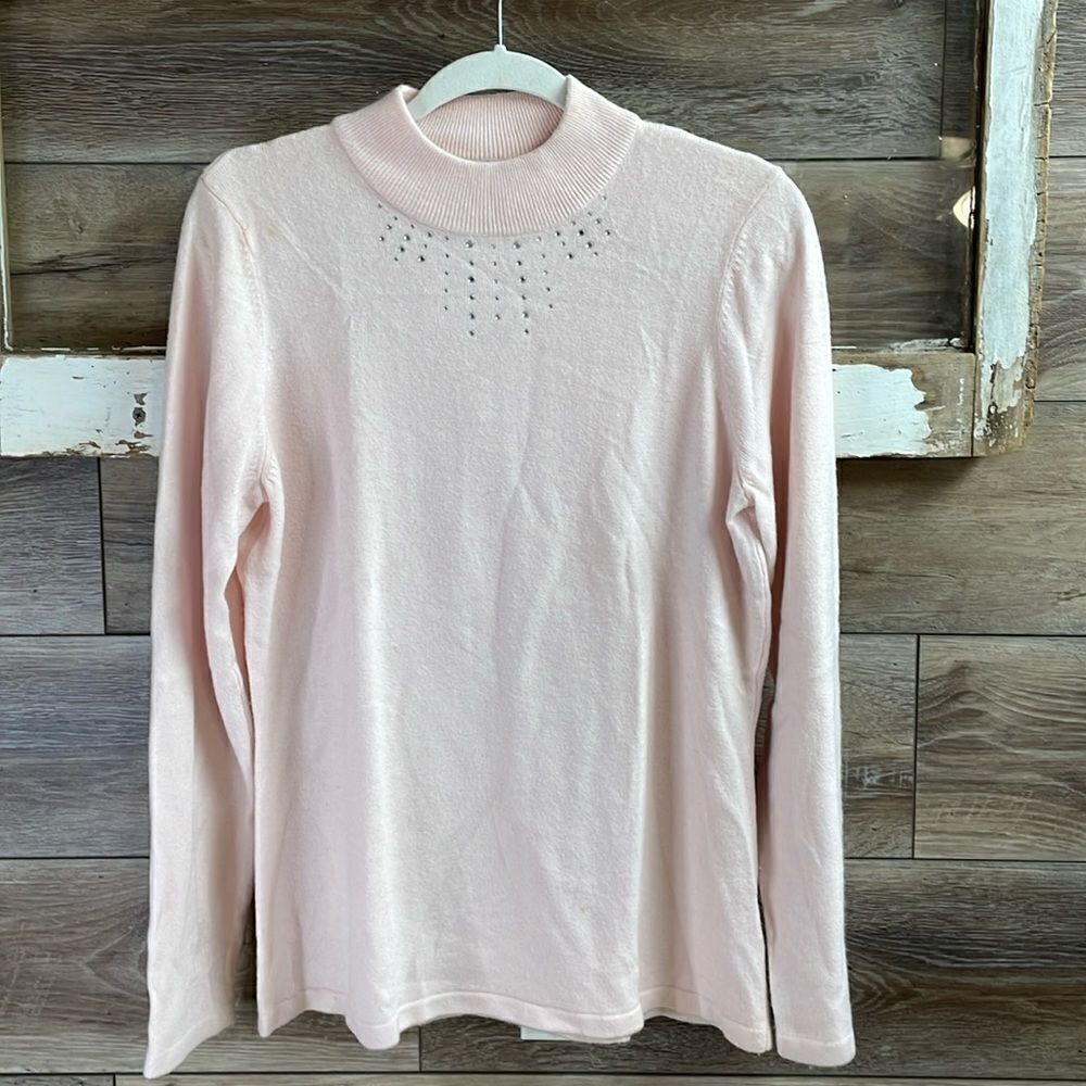 Mercer Street Studio Ladies Pink Crew Neck Sweater With Rhinestones, Size Large